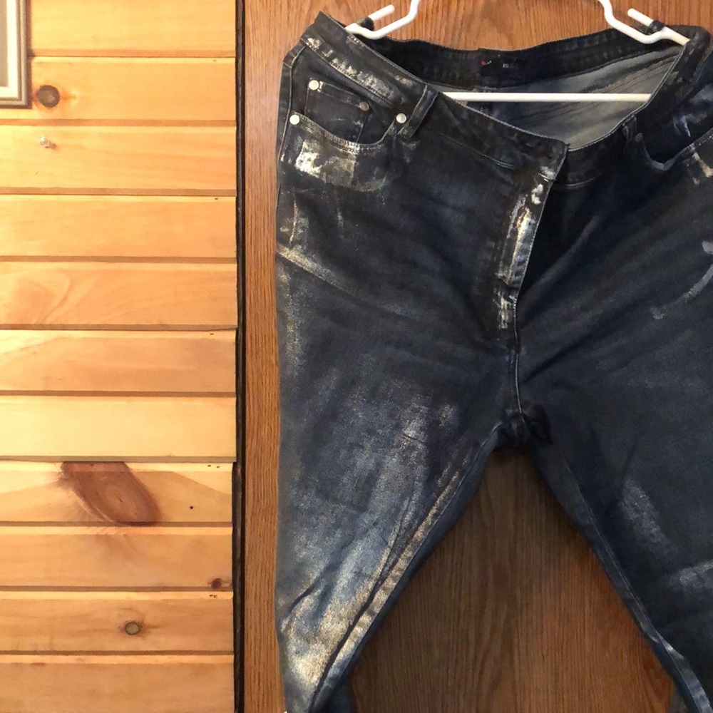 Denim 24/7 Women’s 16W Blue Metallic Coated Skinny Jeans - Picture 5 of 6